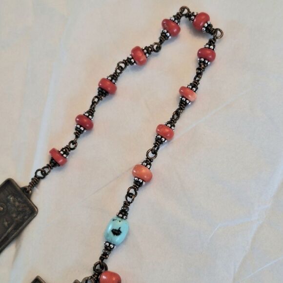 Handcrafted Artisan Turquoise and Coral St Francis Tenner Rosary Ginny Wolf - Picture 6 of 12